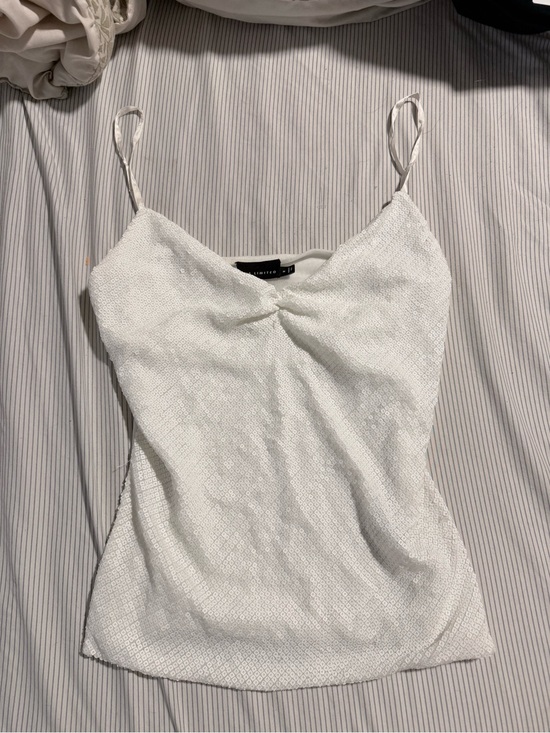 The Limited Tops - The Limited White Sequin Spaghetti Strap Cami Top